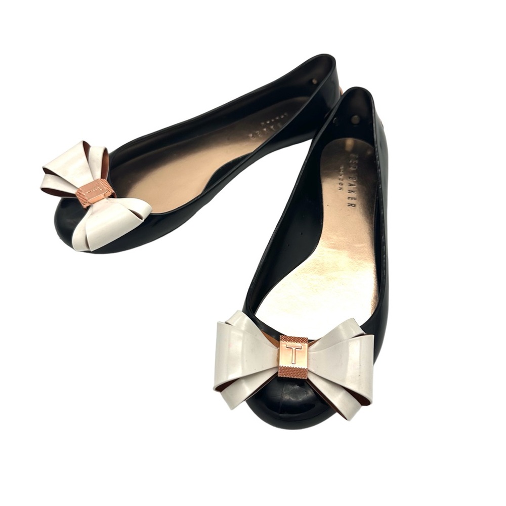 Ted Baker Shoes Julivia Bow Jelly Flats Black and White Size 7.5